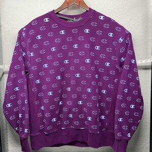 Champion Reverse Weave All Over C Logo Crew Sweatshirt Sweater Purple Men's XL
